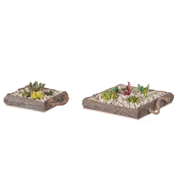 Vintiquewise Indoor and Outdoor Brown Vintage Bark Square Wooden Mini Flowerpot Planter, PK 2 QI004169.2 - main